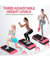 Zeny 43'' Exercise Aerobic Step Platform, Adjustable Fitness Stepper with 4 Stackable Risers, Aerobics Stepper Workout Stepper