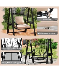 Gouun Outdoor Patio Porch Swing Chair with Removable Cushions and Side Tables