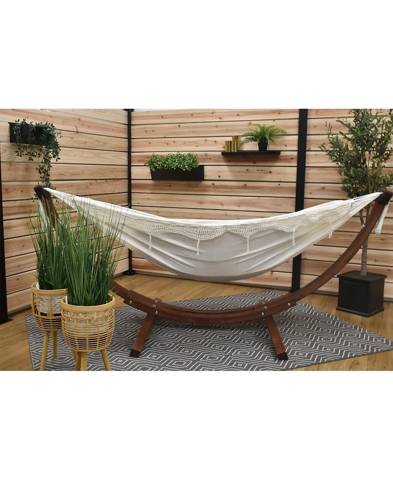 Vivere Double Cotton Hammock, Comfortable Daybed with Wood Frame, 8 Natural