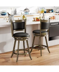 Gymax Swivel Bar Stools Solid Rubber Wood Frame Set of 2 for Kitchen Island