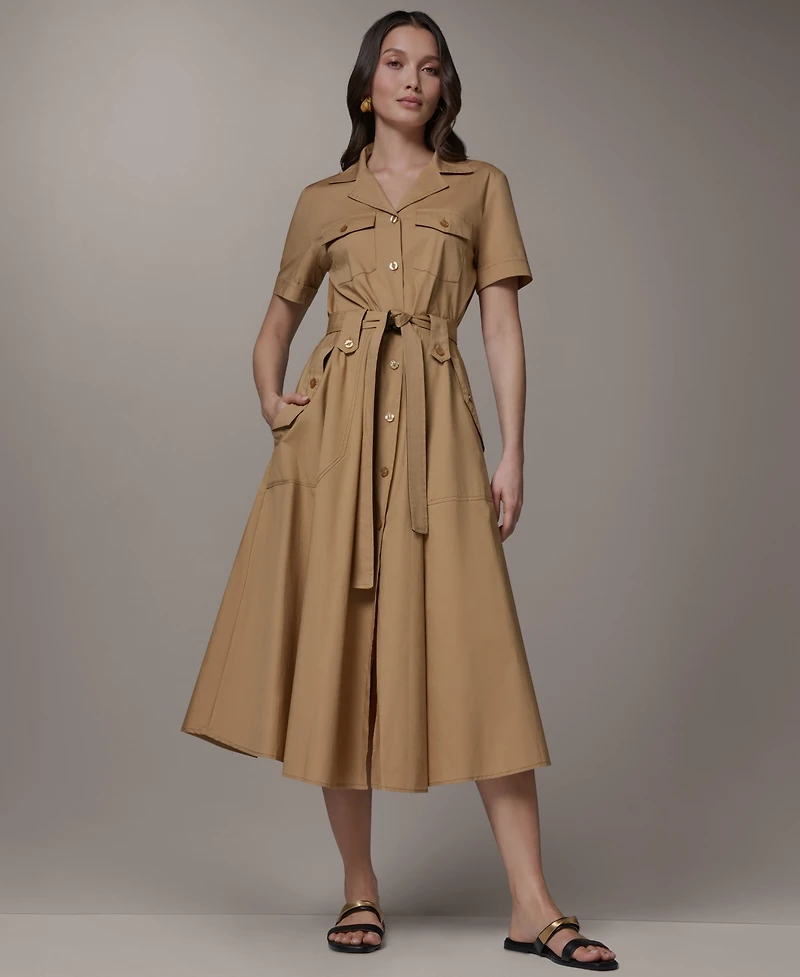 Donna Karan Weekend Women's Short-Sleeve Self-Belted Midi Shirt Dress