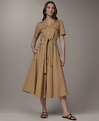Donna Karan Weekend Women's Short-Sleeve Self-Belted Midi Shirt Dress