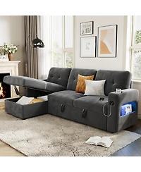 gaomon 84 in Sleeper Sofa Couch, L-Shaped Sofa, Convertible Pull Out Sofa Bed with Storage, Charging Station, Led Lights