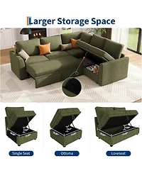 gaomon Corduroy U Shaped Sectional Sleeper Sofa with Pull Out Bed, Storage Seat & Ottoman