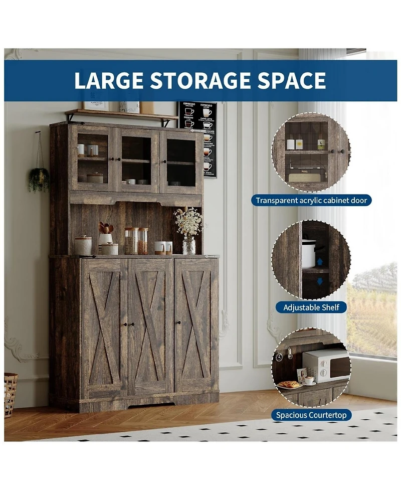 Gaomon Farmhouse Kitchen Pantry Cabinet Hutch with Shelves and Doors