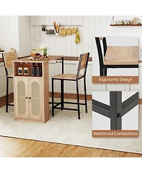 Gymax 3 Pcs Bar Table and Chairs Set w/ 2 Bar Stools and Storage Shelves Backrests