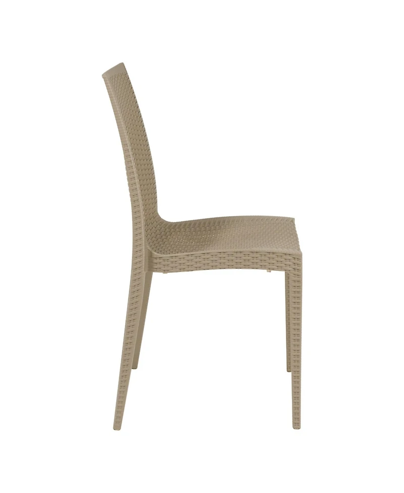 LeisureMod Hickory Set of 2 Stackable Indoor/Outdoor Dining Chairs in Resin Wicker and Polypropylene, Lightweight and Durable