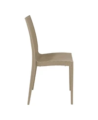 LeisureMod Hickory Set of 2 Stackable Indoor/Outdoor Dining Chairs in Resin Wicker and Polypropylene, Lightweight and Durable