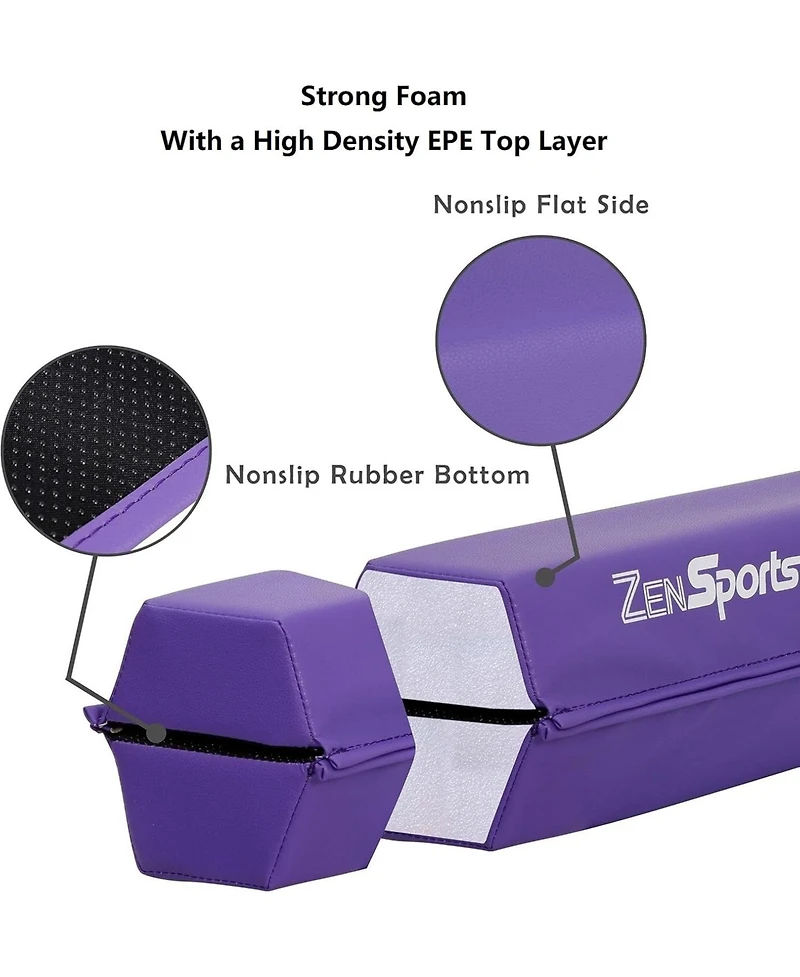 Zeny 9ft Folding Gymnastics Balance Beam for Kids, Floor Balance Beam Bar with Anti-Slip Base Extra Firm Foam Walking Beams