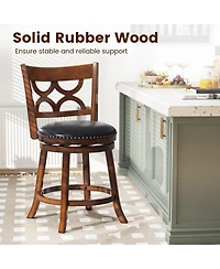 Gymax 26'' Counter Height Bar Stools Set of w/Rubber Wood Frame Upholstered Seat