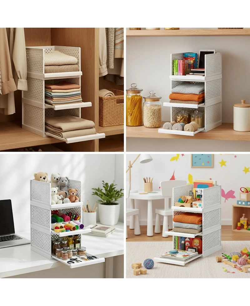 Yigii 3 Pack Stackable Closet Organizers Plastic Drawers Space Saving Bins for Wardrobe Pantry Kitchen Bathroom Office