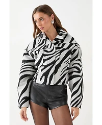 MissPap Women's Zebra Cropped Collared Jacket