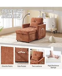 Rainsken Leisure Chenille Single Recliner Chair, Lazy Lounge Sofa with Storage, Side Pockets and Phone Holder for Living Room