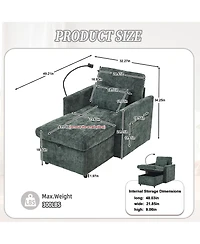 Rainsken Cozy Lazy Sofa Recliner Chair, Soft Chenille Upholstered Single Lounge with Storage, Side Pockets and Phone Holder for Living Room