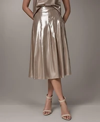 Donna Karan New York Women's Shine Pleated Metallic Midi Skirt