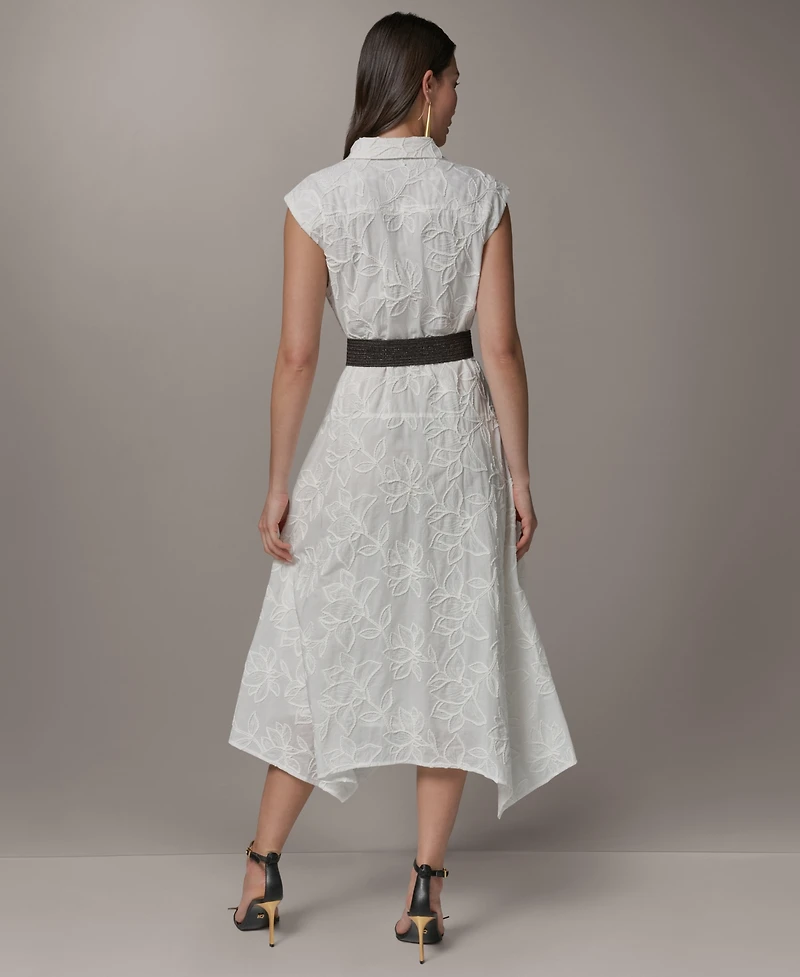 Donna Karan New York Women's Collared Neck Belted Midi Dress