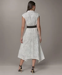 Donna Karan New York Women's Collared Neck Belted Midi Dress