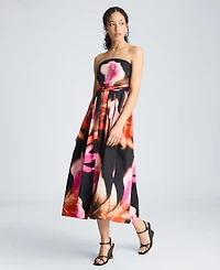 Kenneth Cole Women's Floral Print Strapless Midi Dress