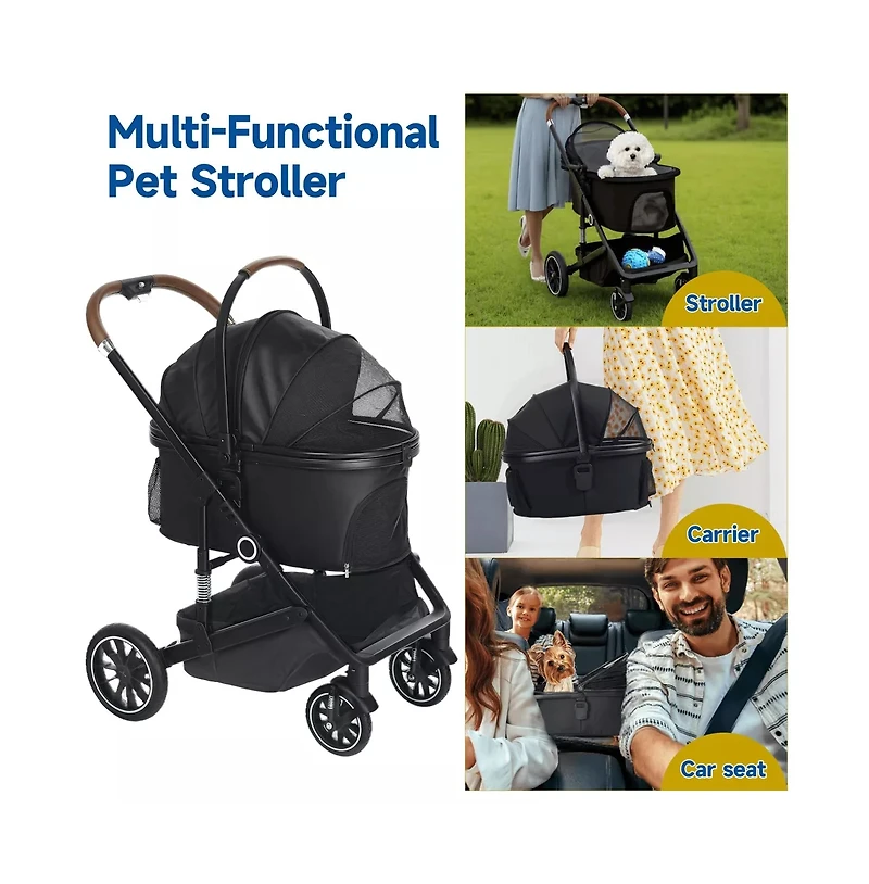 Kinder King 3-in-1 Folding Pet Stroller with Detachable Carrier for Small to Medium Dog and Cat up 50 lbs, Storage Basket, Blue