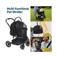 Kinder King 3-in-1 Folding Pet Stroller with Detachable Carrier for Small to Medium Dog and Cat up 50 lbs, Storage Basket, Blue