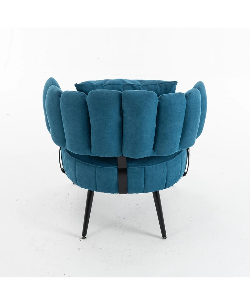 Rainsken Chenille Barrel Accent Chair with Pocket Coil Cushion and Scalloped Back, Stylish Upholstered Seating for Living Room and Reading Nook