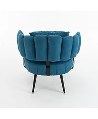 Rainsken Chenille Barrel Accent Chair with Pocket Coil Cushion and Scalloped Back, Stylish Upholstered Seating for Living Room and Reading Nook