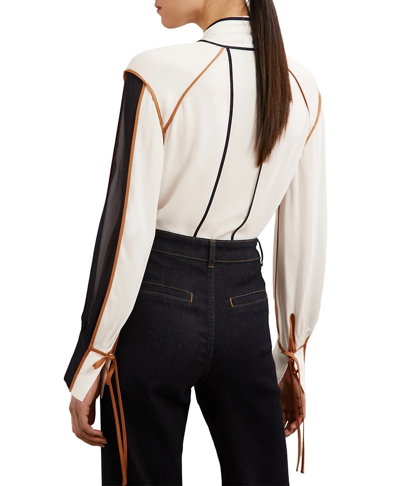 Reiss Women's Tipped Tie-Neck Blouse