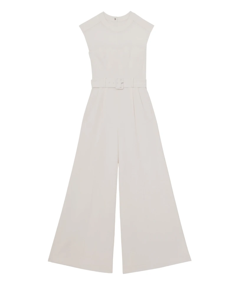 Reiss Women's Sheer-Panel Wide-Leg Belted Jumpsuit