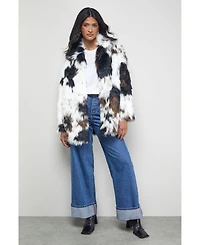 Warehouse Women's Premium Funnel Neck Mono Faux Fur Coat