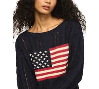 Lucky Brand Women's Americana Flag Cable Knit Crewneck Sweater