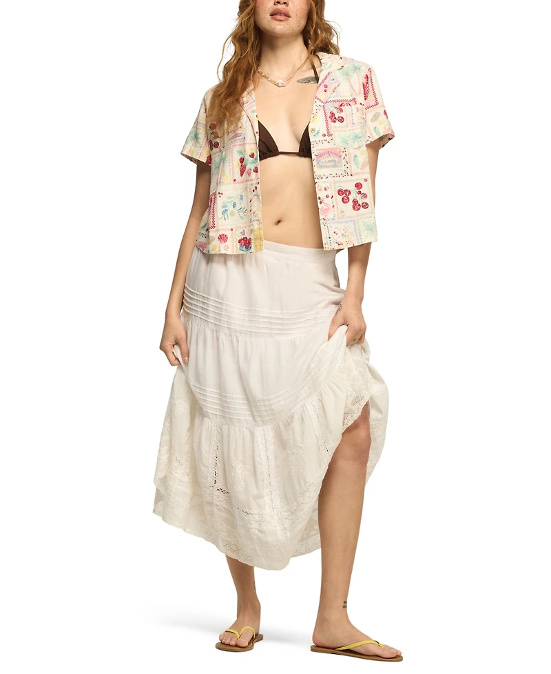 Lucky Brand Women's Printed Camp Collar Button-Front Top