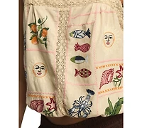 Lucky Brand Women's Ocean Embroidered Square Neck Bubble Top