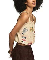 Lucky Brand Women's Ocean Embroidered Square Neck Bubble Top