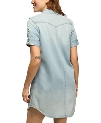 Lucky Brand Women's Light Wash Denim Collared Shirt Dress