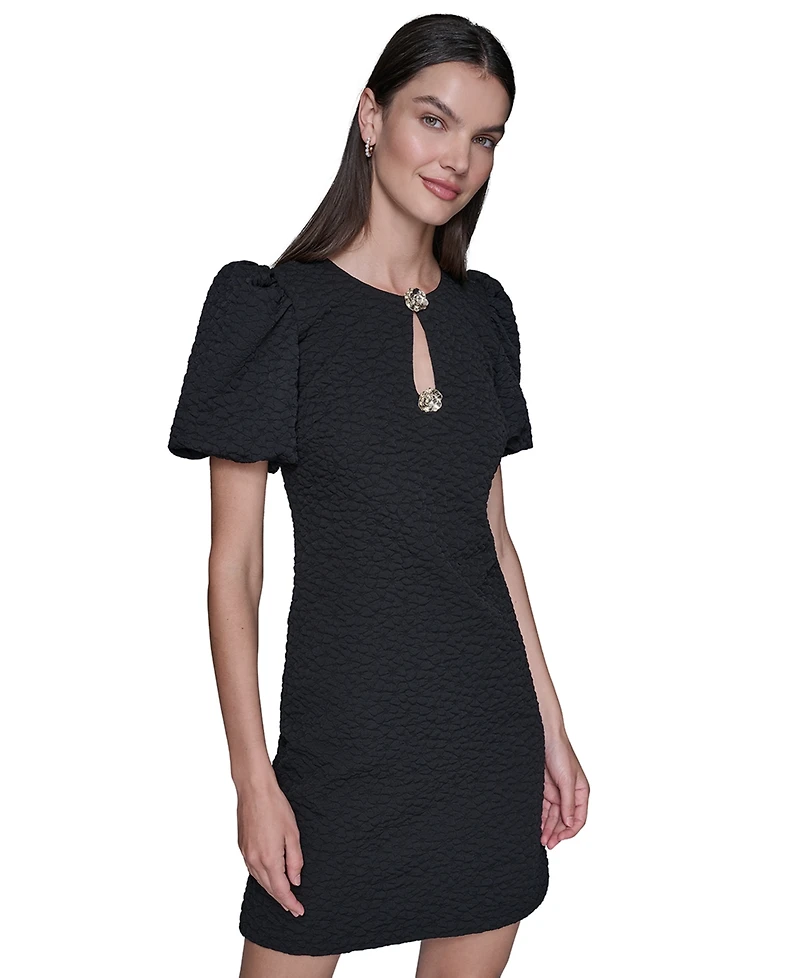 Karl Lagerfeld Paris Women's Puff-Sleeve Floral Dress