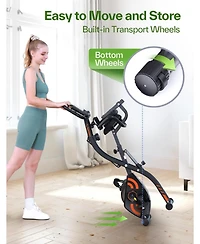 Sportneer Foldable Stationary Bike 4 in 1 Indoor Cycling with 16 Level Magnetic Resistance Arm Band Pvc Floor Mat for Home Gym Workout