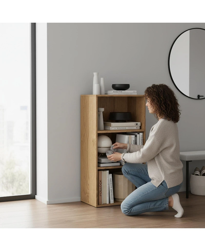 Sugift Three Tier Cube Bookcase with Adjustable Shelves for Office