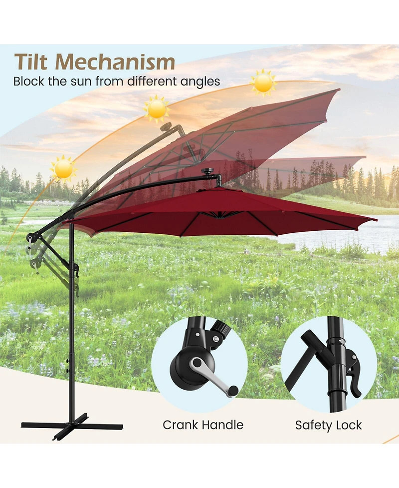 Sugift 10 ft Offset Patio Umbrella with Solar Led Lighting