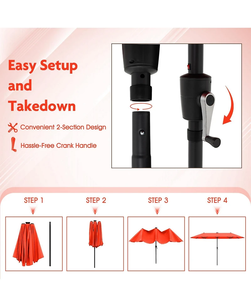 Sugift Large Patio Umbrella with Solar Led Lights and Crank