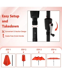 Sugift Large Patio Umbrella with Solar Led Lights and Crank