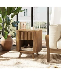 sumyeg Mid-century Wood Nightstand with Drawer and Open Shelf