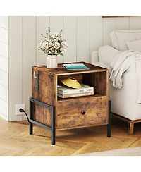 sumyeg Nightstand with Charging Station and Drawer Sofa Side Table