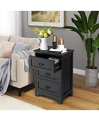 sumyeg 3 Drawers End Storage Wood Side Nightstand