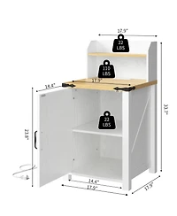 sumyeg Nightstand with Charging Station, 18" Farmhouse End Table with Barn Door and Adjustable Shelf