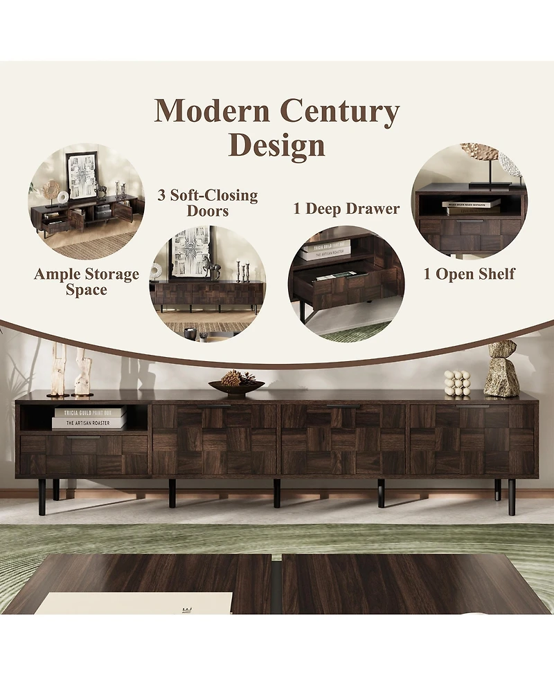 Rainsken Tv Stand for TVs , Modern Entertainment Center, Media Console with Drawer, Storage Cabinets and Open Shelf for Living Room