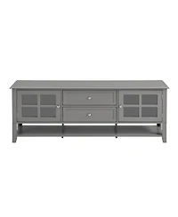Rainsken Farmhouse Tv Stand for TVs , Wood Entertainment Center with 2 Storage Cabinets, 2 Drawers and Open Shelf for Living Room