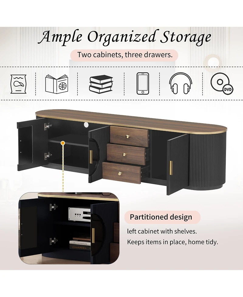 Rainsken 70.8 Inch Modern Tv Console for TVs , Media Entertainment Center with 3 Drawers, 2 Cabinets and Metal Handles for Living Room