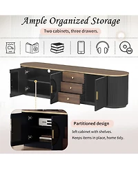 Rainsken 70.8 Inch Modern Tv Console for TVs , Media Entertainment Center with 3 Drawers, 2 Cabinets and Metal Handles for Living Room