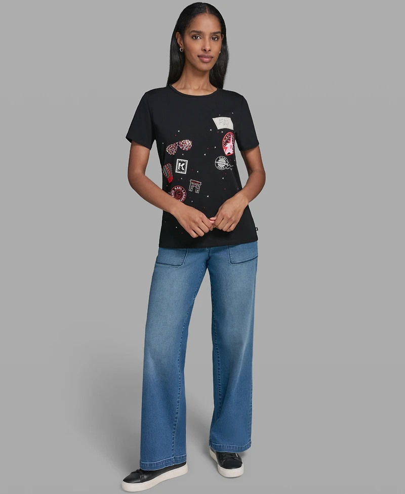 Karl Lagerfeld Paris Women's Logo Motif Crewneck T-Shirt