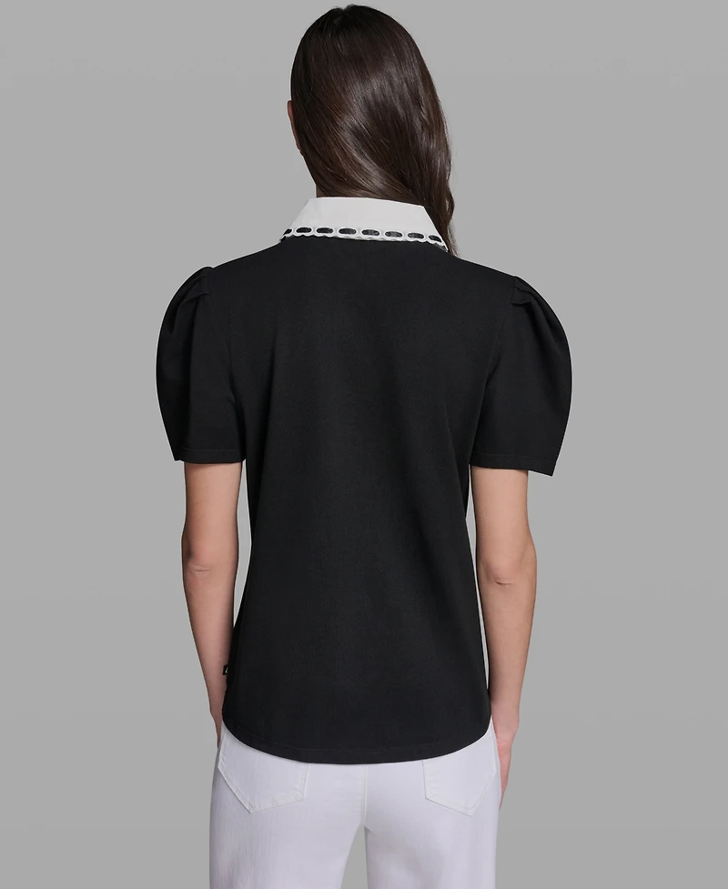 Karl Lagerfeld Paris Women's Collared Short-Sleeve Top